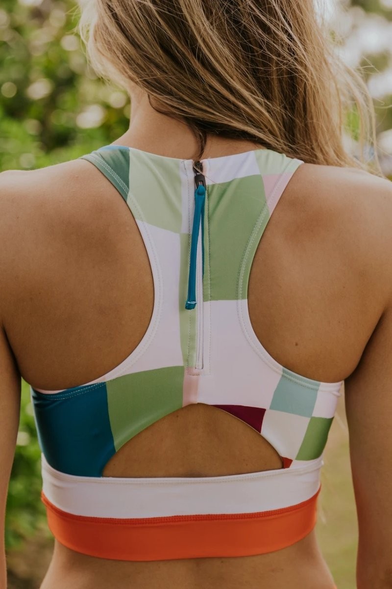 Gingham Colorblock Scoop Neck High Waist Two Piece Bikini Set Seepalm