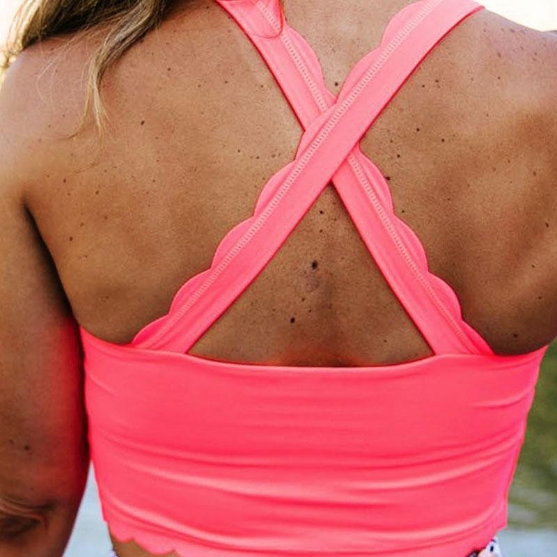Pink Leopard Print Scoop Neck Cross Back Bikini Set Seepalm