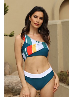 Active One Shoulder Wide Strap Bhigh Waist Two Piece Bikini Set