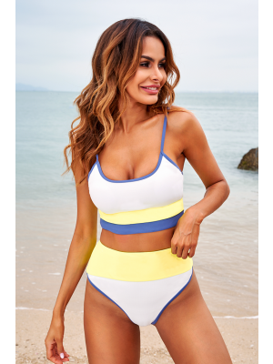 Active Yellow Scoop Neck Adjustable Spaghetti Straps High Waist Two Piece Bikini Set