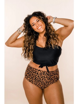 Black Squre Neck Knot Front Adjustable Straps Two Piece Bikini Set