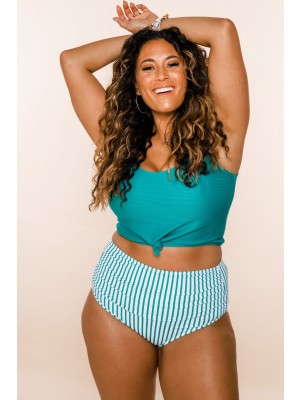 Green Scoop Neck Knot Front Two Piece Bikini Set