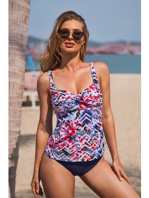 Floral Twist Scoop Neck Wide Straps Tankini Set