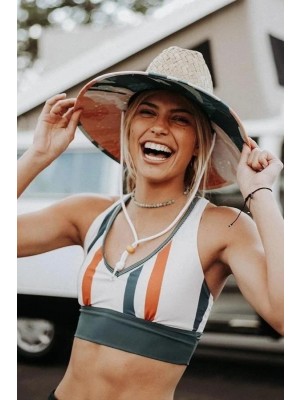 Active Stripe V Neck Adjustable Straps Criss-cross Low Waist Two Piece Bikini Set