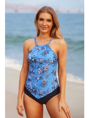 Flower Print Slim Adjustable Spaghetti Straps Tankini Set