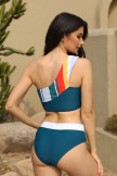 V Front Patchwork One Shoulder Bikini Set